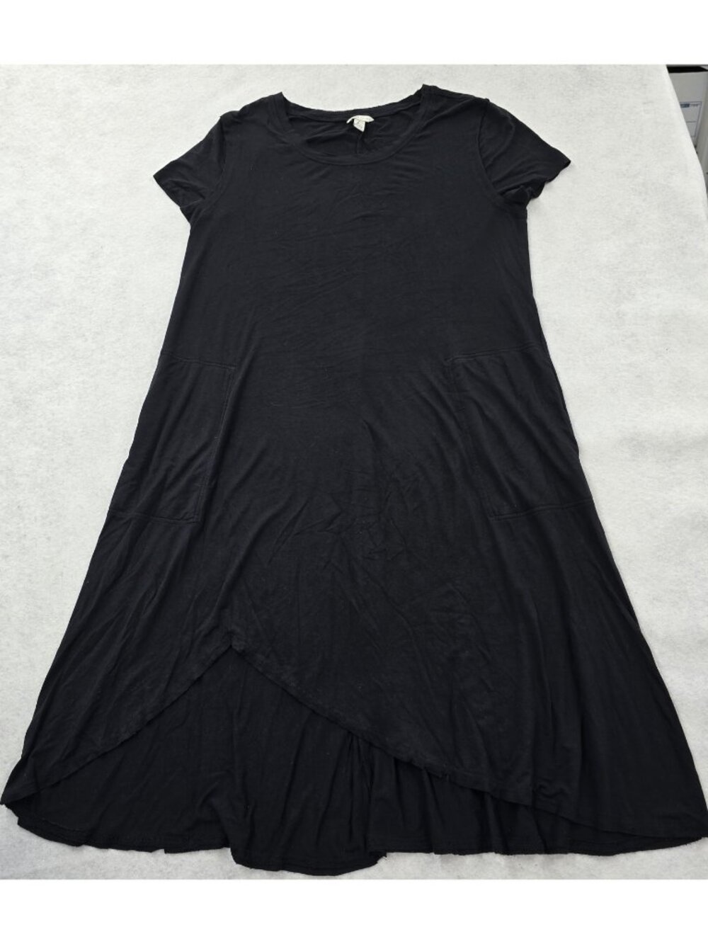 Cato Stretch Knit T-Shirt Dress Size Large Casual Assymetrical Raw Edges Black
